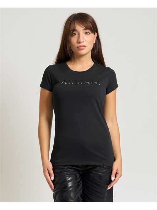 AX women's t-shirt with rhinestone logo ARMANI EXCHANGE | XW001351-AF17172UC001